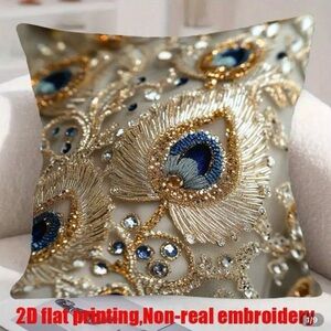 Elegant Gold and Blue Decorative Pillow Cover
